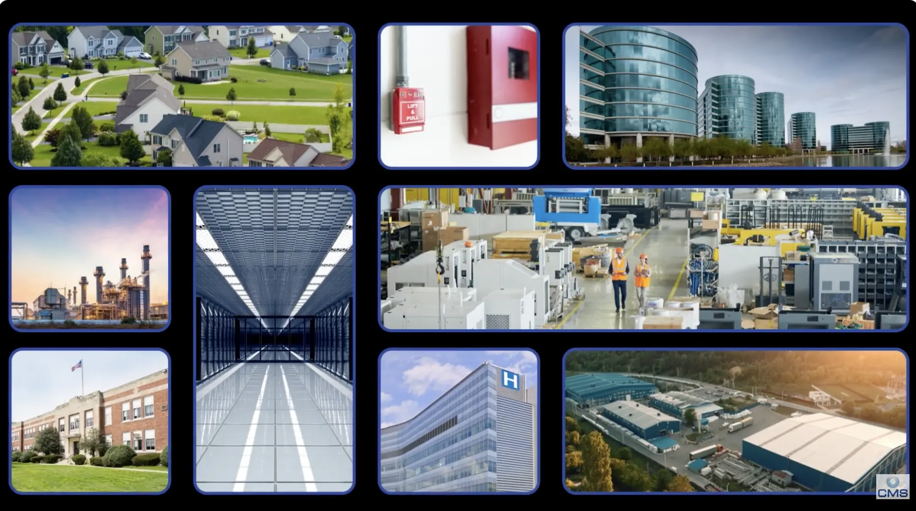 Collage of various industries served by CMS