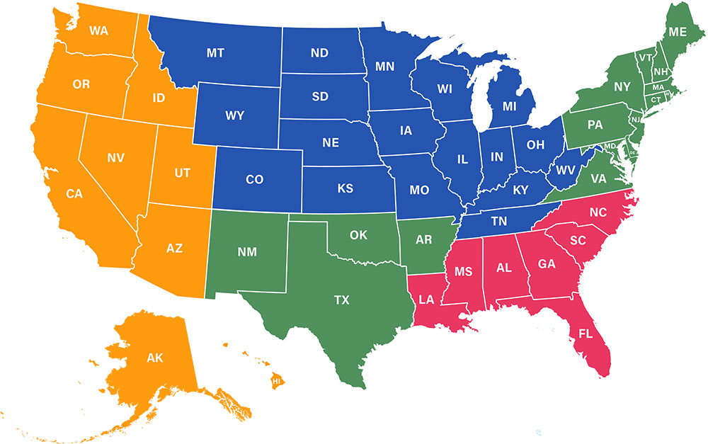 U.S. map with CMS Business Development regions