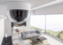 Video surveillance camera in living room ceiling